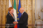 Tasavallan presidentti Tarja Halonen ja Italian presidentti Giorgio Napolitano yhteisessä tiedotustilaisuudessa Roomassa. Copyright © Tasavallan presidentin kanslia